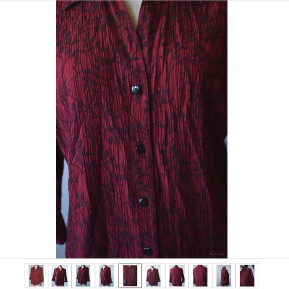 Dressbarn Brocade Leaves Pattern Women sz L 3/4 Sleeves Buttons Up Red - Picture 5 of 8